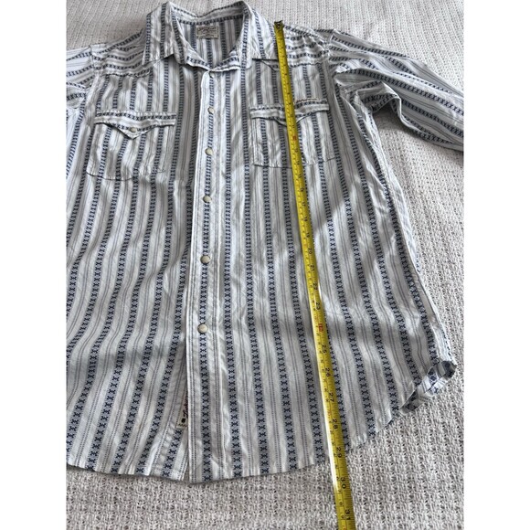 LUCKY BRAND Western White Blue Pearl Snap Sz M Cotton Native Striped Americana - Picture 6 of 7